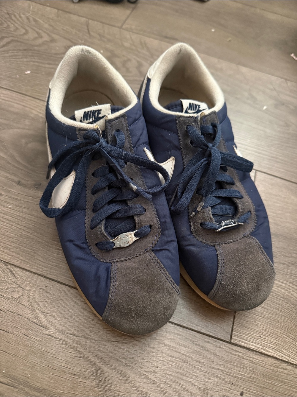Nike Women’s Navy and Gray Classic Cortez Low-Profile Sneakers